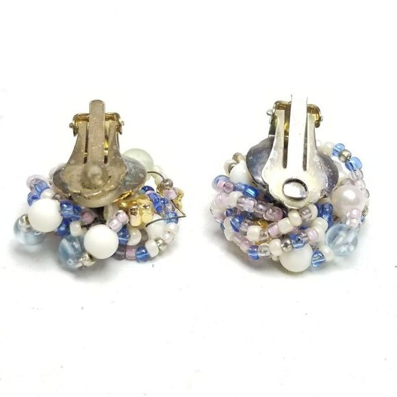 Vintage Purple Blue Beaded Cluster Clip On Earring, Retro 50s 60s Style, Estate - Picture 2 of 5